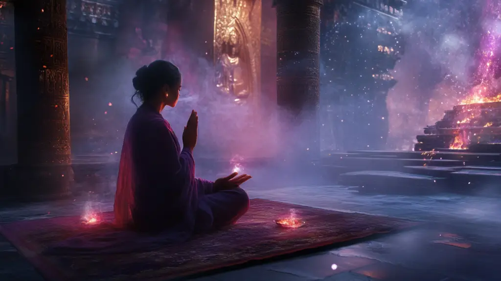 A spiritual healer clearing their environment to eliminate negative energies and shield against dark forces.